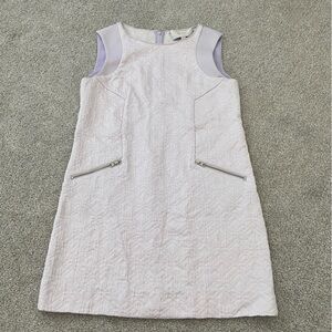 J. Crew White and Lavender pettern sleeveless Shift Dress with Zipper pockets 💜